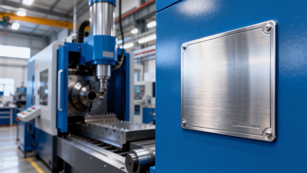 Industrial Nameplate On Manufacturing Equipment Industrial Nameplate On Manufacturing Equipment