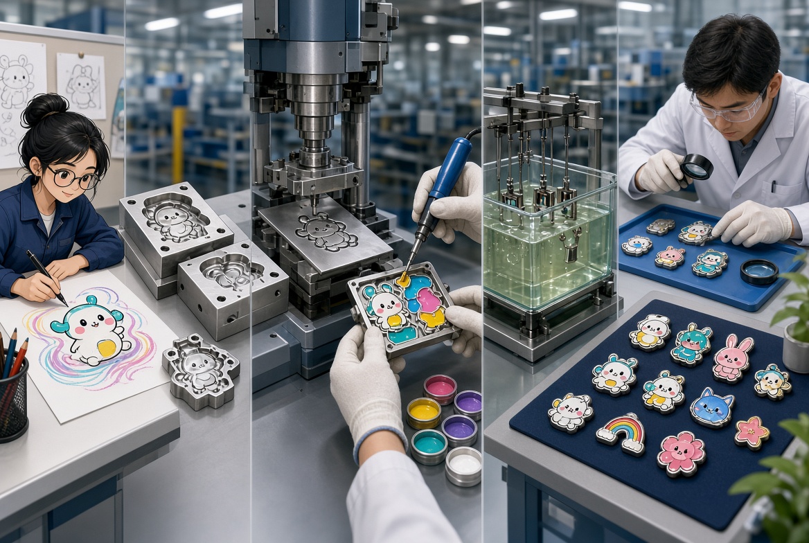 Cartoon Enamel Pin Manufacturing Process Cartoon Enamel Pin Manufacturing Process