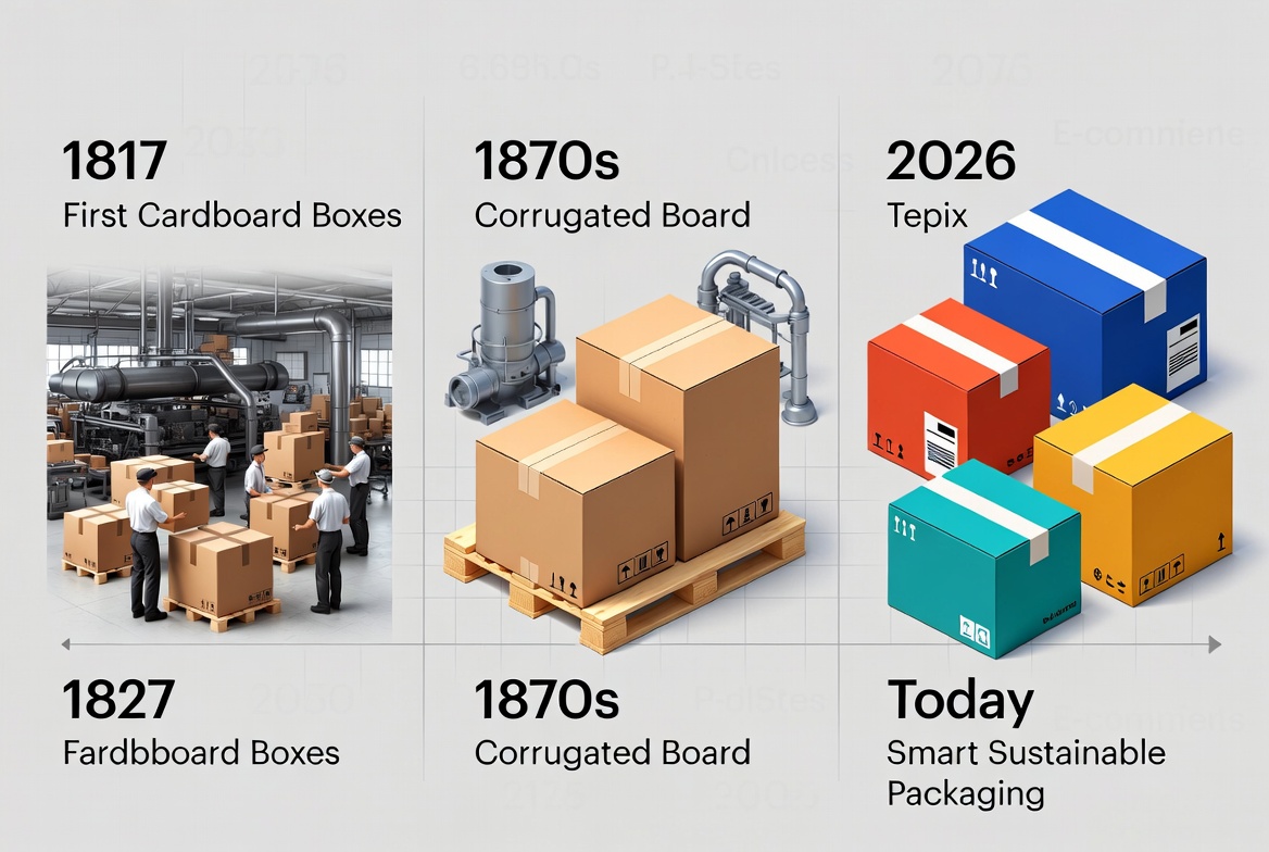 History Of Cardboard Packaging Timeline Geschiedenis van de tijdlijn van kartonnen verpakkingen