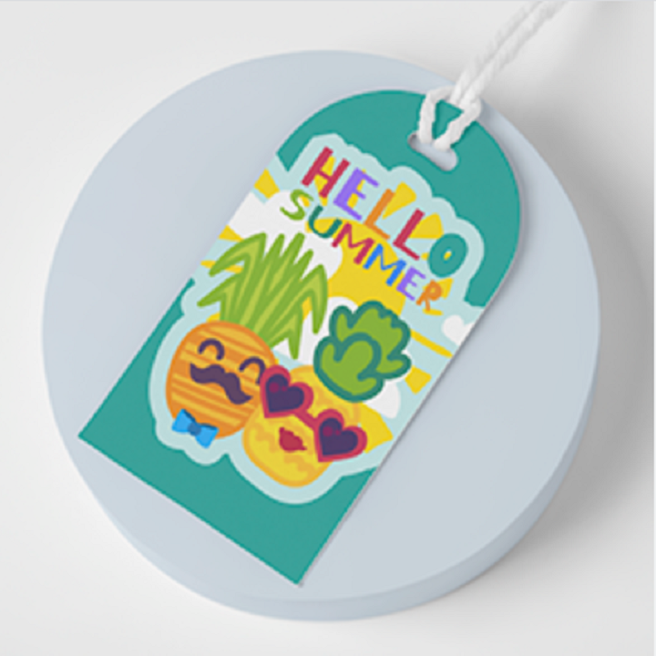 printed semicircular hang tag