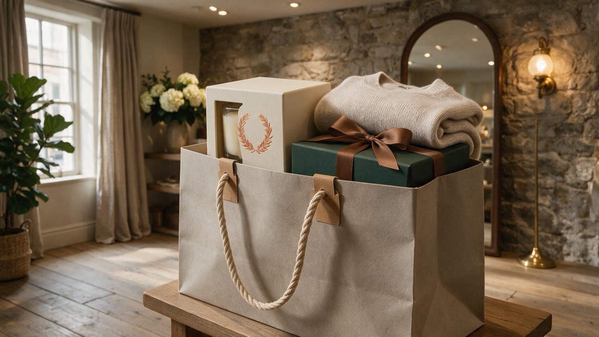 Premium Rope Handle Gift Tote Bag In Retail Setting Premium Rope Handle Gift Tote Bag In Retail Setting