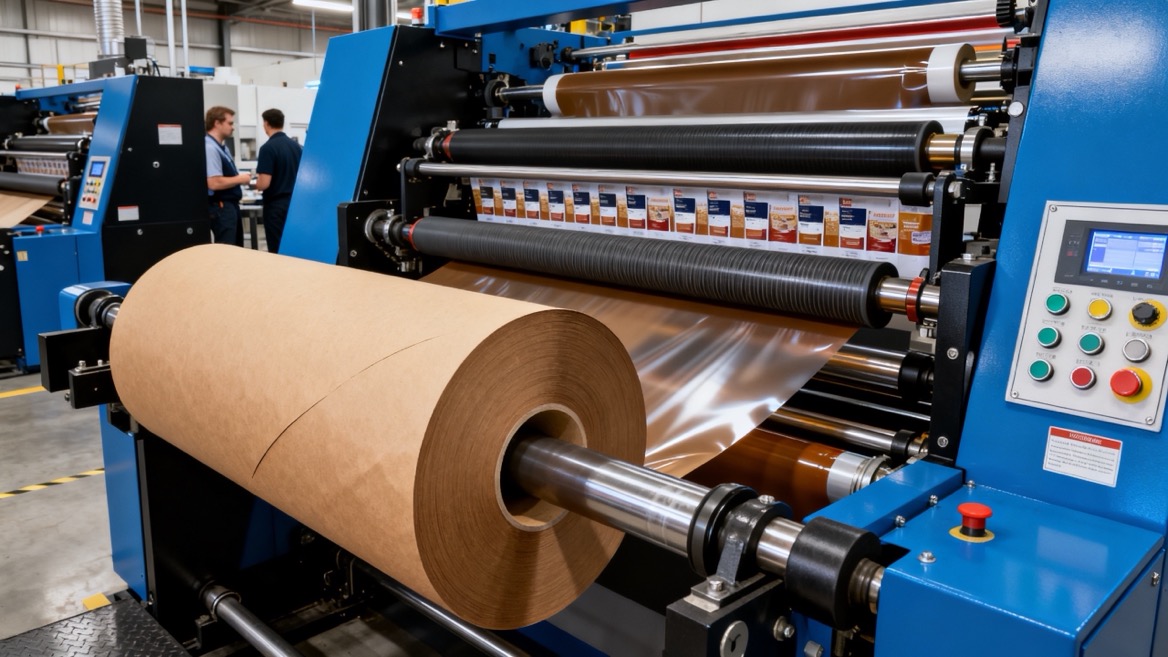 Flexographic Printing Press In Packaging Factory