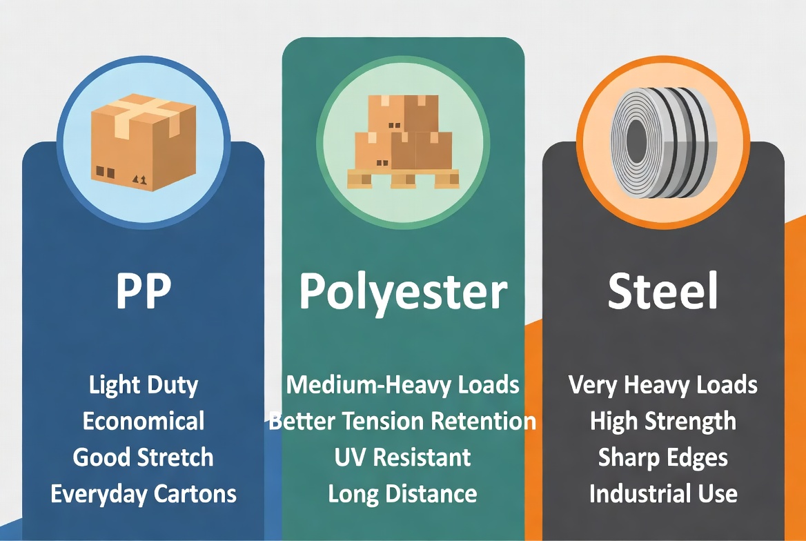 Strapping Material Comparison Chart Samanburðarrit fyrir gjörvuefni